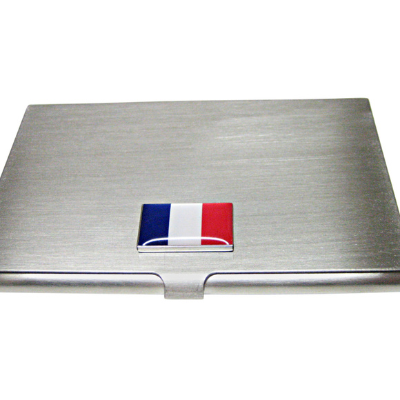 French Flag & Eiffel Tower Necklace, Gold Plated, Enamel  France Flag Pendant Business Card Holder